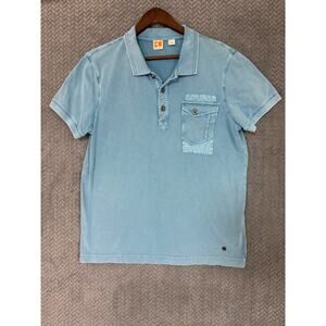 Hugo Boss Polo Shirt Mens XL Orange Label Indigo Dye Short Sleeve Button